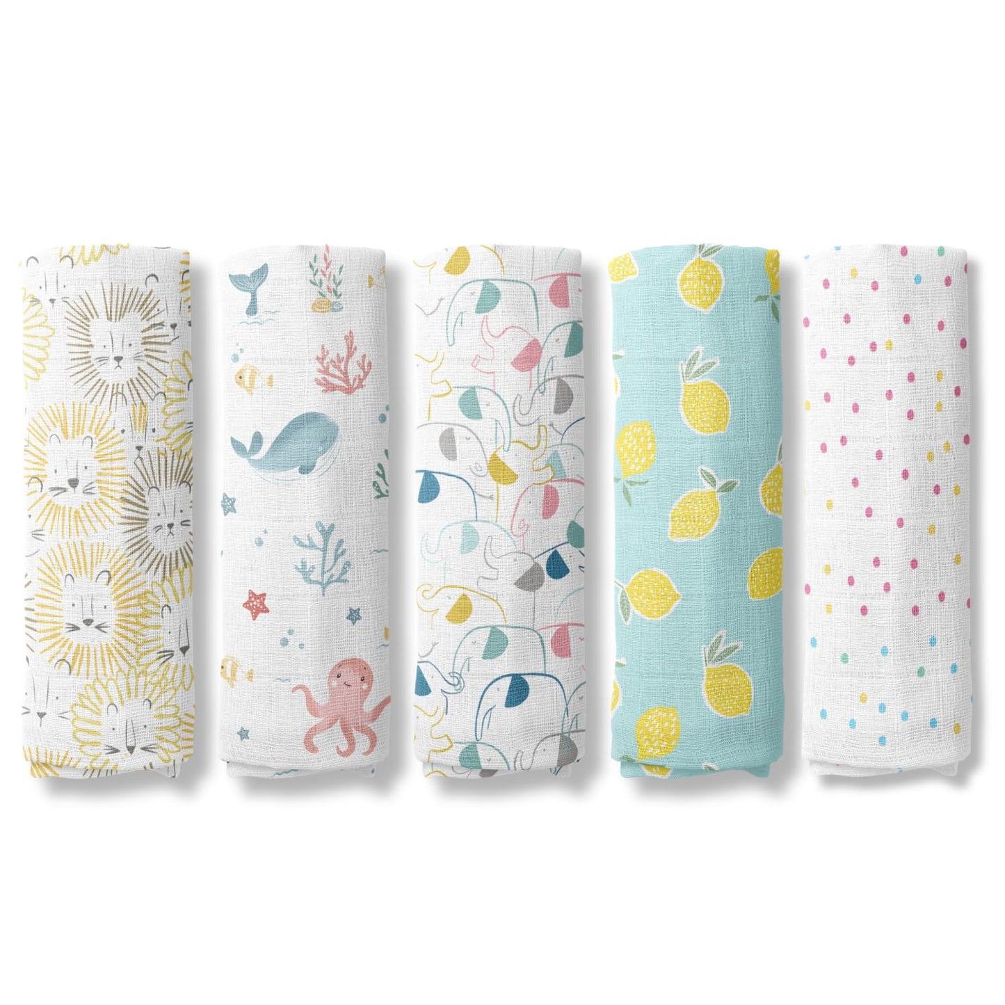 Haus and Kinder 100% Cotton Muslin Swaddles Wrap For Newborn Baby - Soft Swaddle Cloth For New Born, Muslin Baby Swaddle Wrap For New Born, New Born Swaddle, 100X100 Cm, Pack Of 5, Nautical Collection