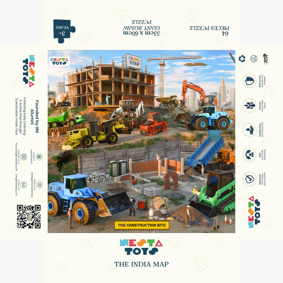 Nesta Toys - Educational Jigsaw Puzzles (64 Pcs) - 4 Variants: India Map, Modes of Transport, Prehistoric Park, Construction Site