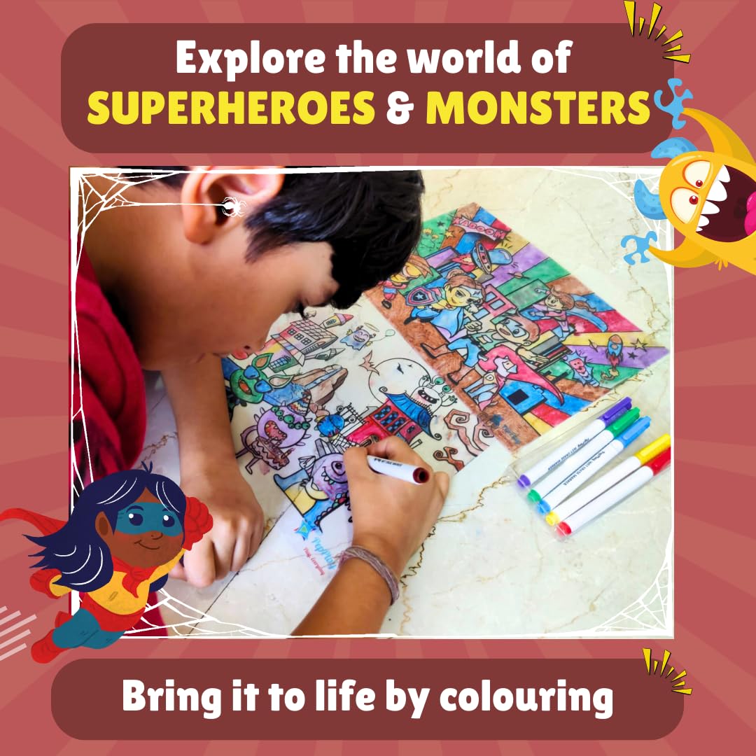 PepPlay Doodle Placemats- 3 Variants to Choose From (Space Series, Heroes & Monsters, and Magical Land) - Aaram Parents