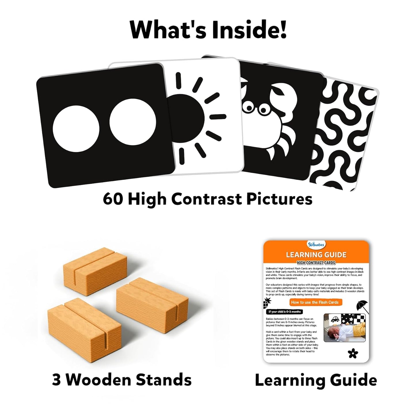 Skillmatics Large Flash Cards for Babies & Infants - High Contrast, 60 Pictures, Language_Skills, Visual Stimulation & Sensory Development, Travel Friendly, Gifts for Infants 0 to 12 Months Kids