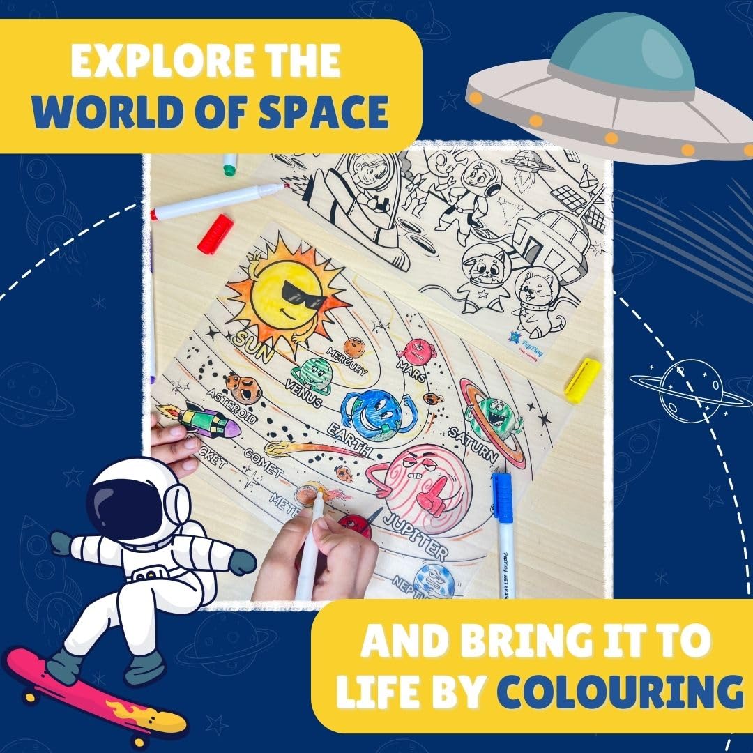 PepPlay Doodle Placemats- 3 Variants to Choose From (Space Series, Heroes & Monsters, and Magical Land) - Aaram Parents