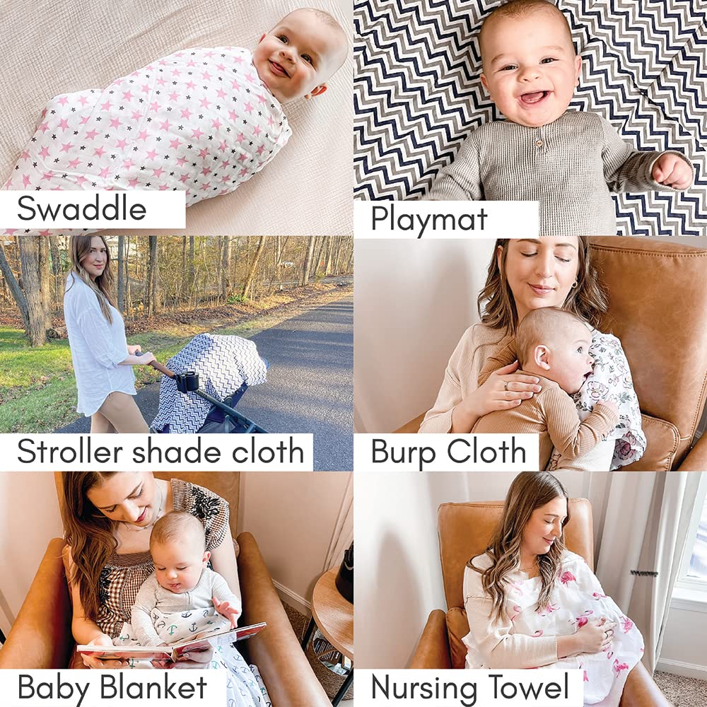 Haus and Kinder 100% Cotton Muslin Swaddles Wrap For Newborn Baby - Soft Swaddle Cloth For New Born, Muslin Baby Swaddle Wrap For New Born, New Born Swaddle, 100X100 Cm, Pack Of 5, Nautical Collection