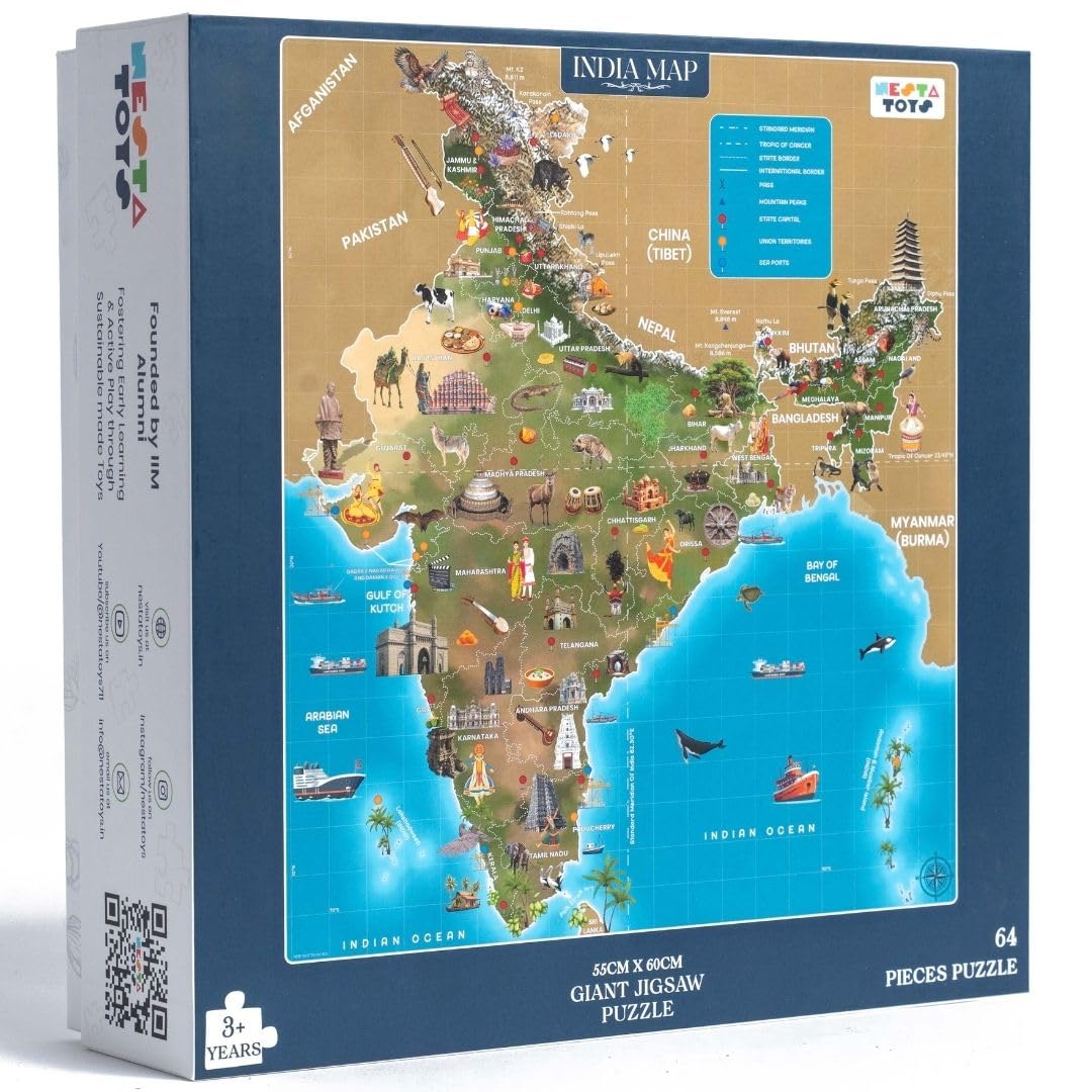 Nesta Toys - Educational Jigsaw Puzzles (64 Pcs) - 4 Variants: India Map, Modes of Transport, Prehistoric Park, Construction Site