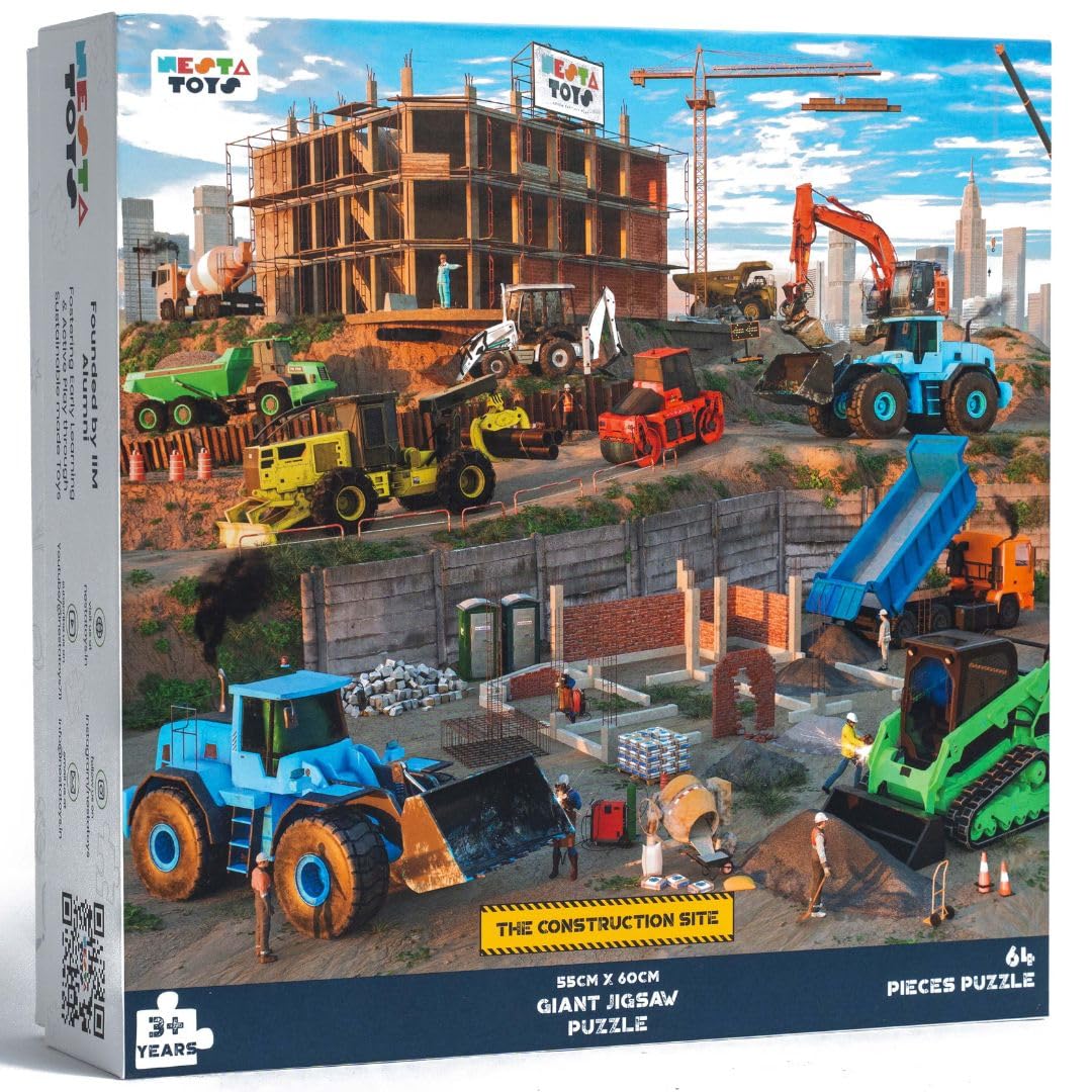 Nesta Toys - Educational Jigsaw Puzzles (64 Pcs) - 4 Variants: India Map, Modes of Transport, Prehistoric Park, Construction Site