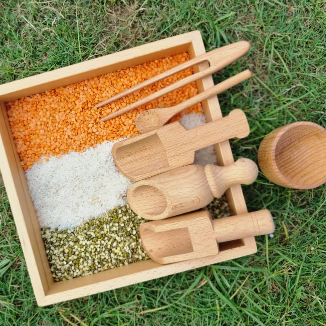 Nesta Toys Montessori-Inspired Sensory Tools: Bin Tools (6 Pcs), Bin Tools with Tray (7 Pcs), Sand Writing Tray, Dough Tool Set