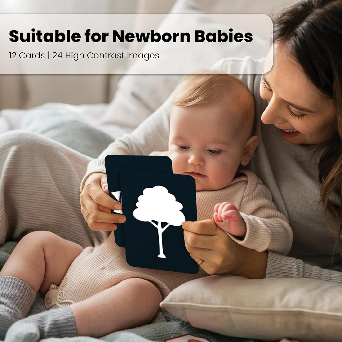 The Curious Bees - High Contrast New Born Anti-Glare Cards | 24 Objects for Visual Stimulation, Cognitive & Sensory Development of 0-6 Month Old Infants