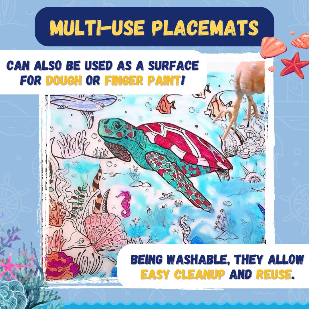 PepPlay Doodle Placemats- 5 Variants to Choose From (Ocean & Wild, Find & Colour, Prehistoric, Educational, and Vehicles) - Aaram Parents