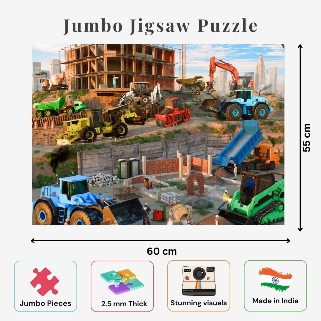 Nesta Toys - Educational Jigsaw Puzzles (64 Pcs) - 4 Variants: India Map, Modes of Transport, Prehistoric Park, Construction Site