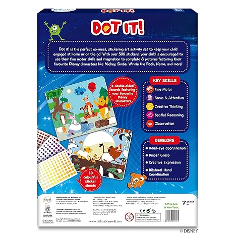 Skillmatics Dot it Disney Edition Craft Kit (Mess-Free Stickering Activity) (Multicolor) - Aaram Parents