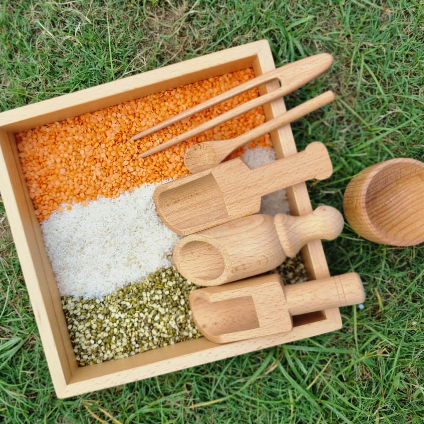 Nesta Toys Montessori-Inspired Sensory Tools: Bin Tools (6 Pcs), Bin Tools with Tray (7 Pcs), Sand Writing Tray, Dough Tool Set