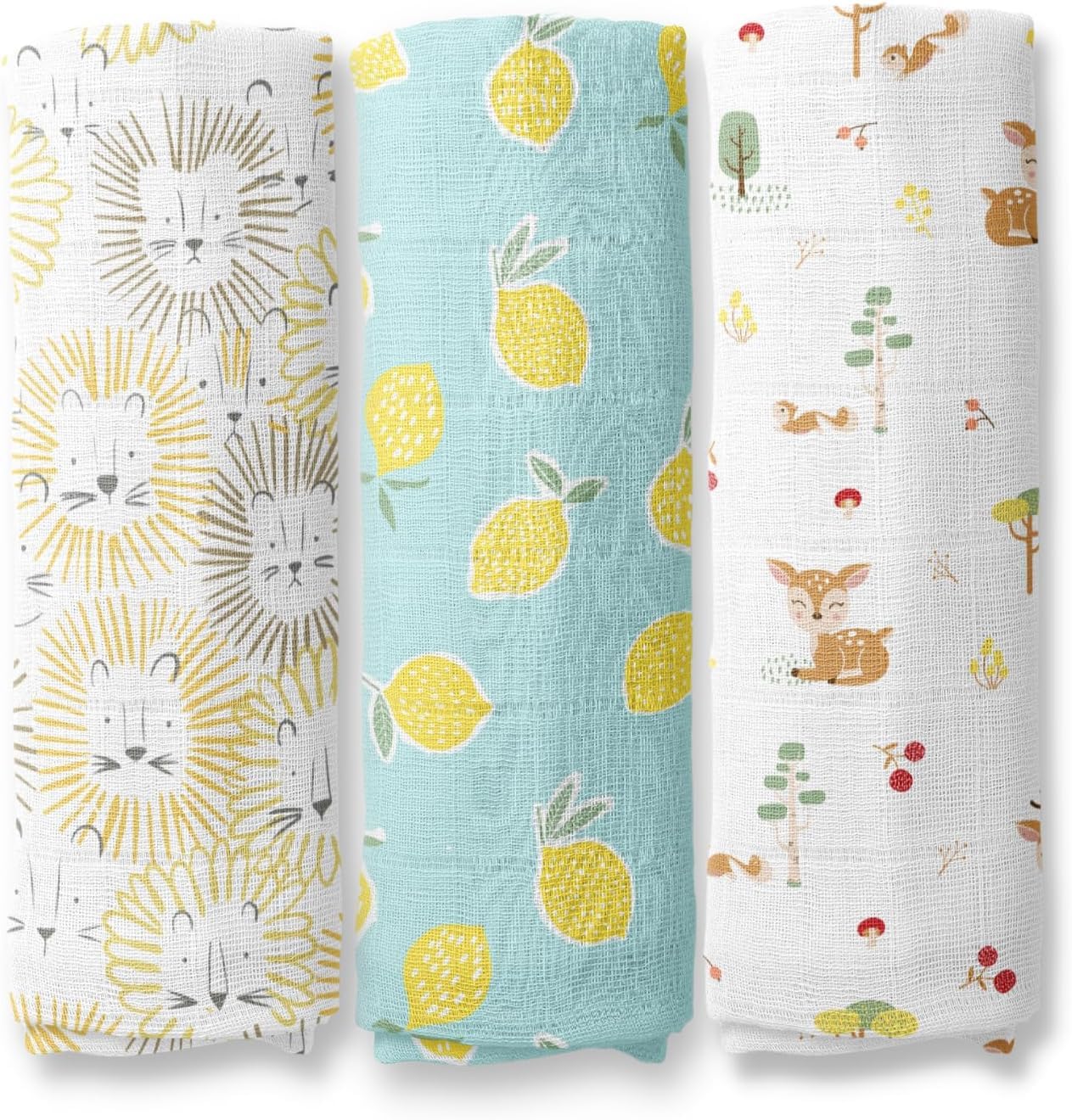 Haus & Kinder Muslin Swaddles For Newborn Pack Of 3 | 100% Cotton Baby Swaddle Blankets | Soft, Breathable, Lightweight, Organic | 100X100 Cm Citrus Groove Collection (Multicolor)