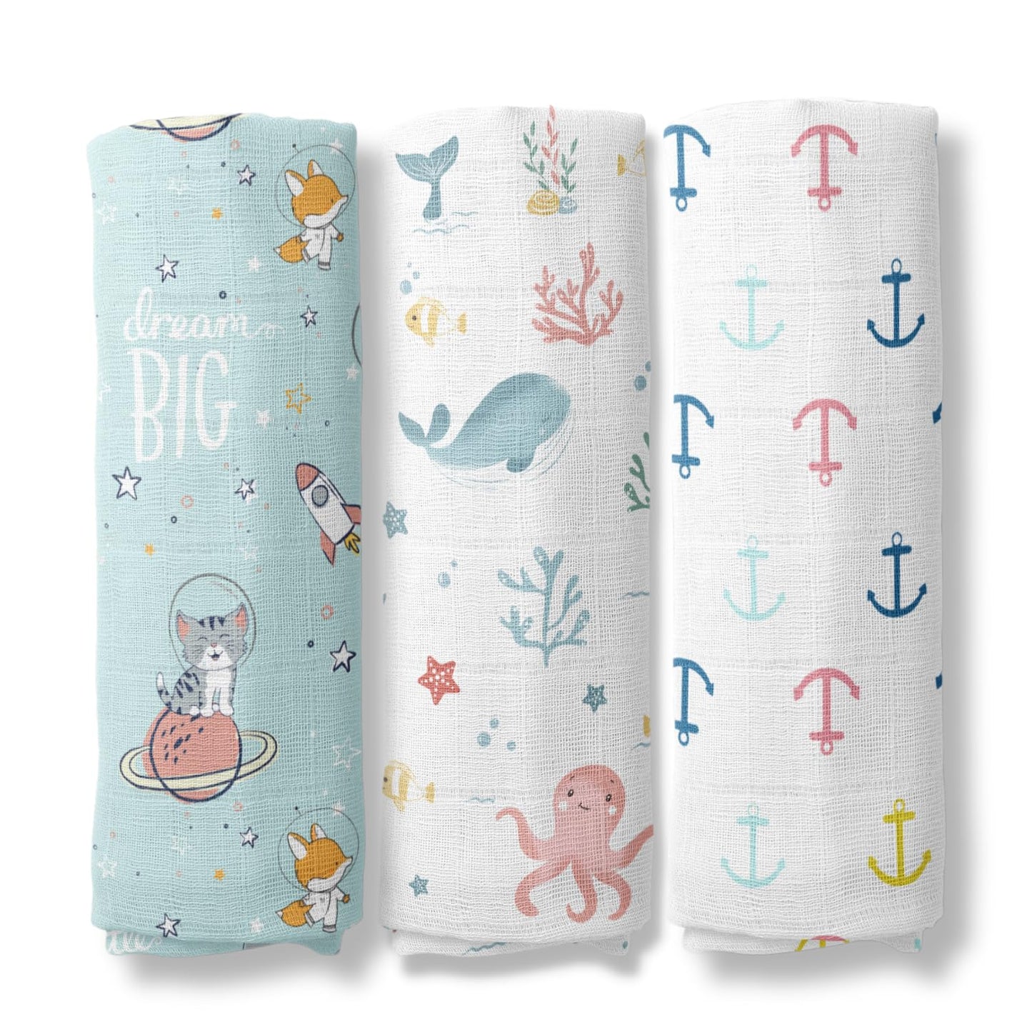 Haus & Kinder Muslin Swaddles For Newborn Pack Of 3 | 100% Cotton Baby Swaddle Blankets | Soft, Breathable, Lightweight, Organic | 100X100 Cm Citrus Groove Collection (Multicolor)