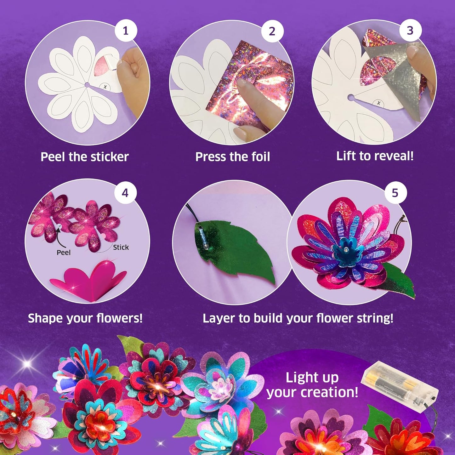 Chalk & Chuckles- Flower Lights- 3d Foil Art that Glows