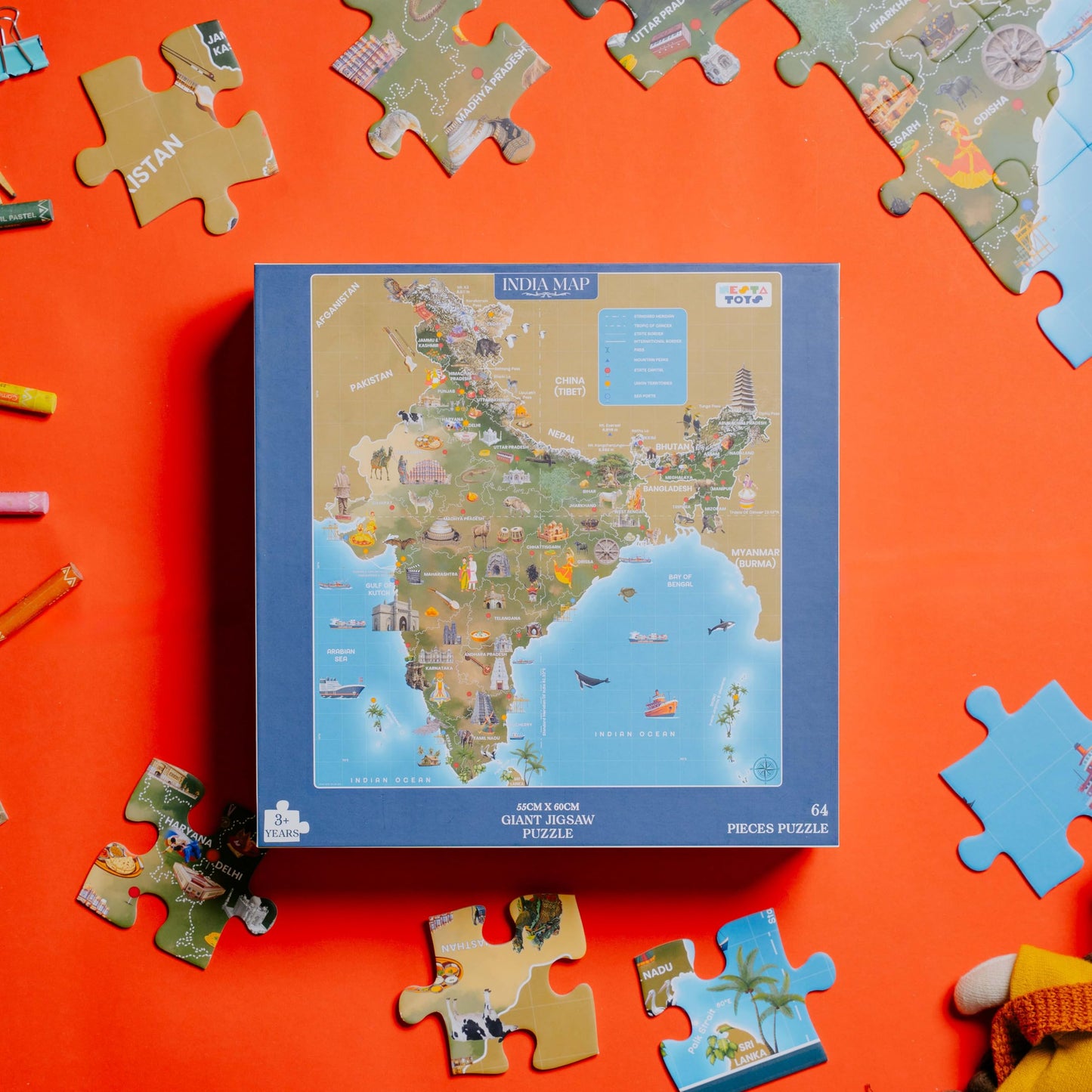 Nesta Toys - Educational Jigsaw Puzzles (64 Pcs) - 4 Variants: India Map, Modes of Transport, Prehistoric Park, Construction Site
