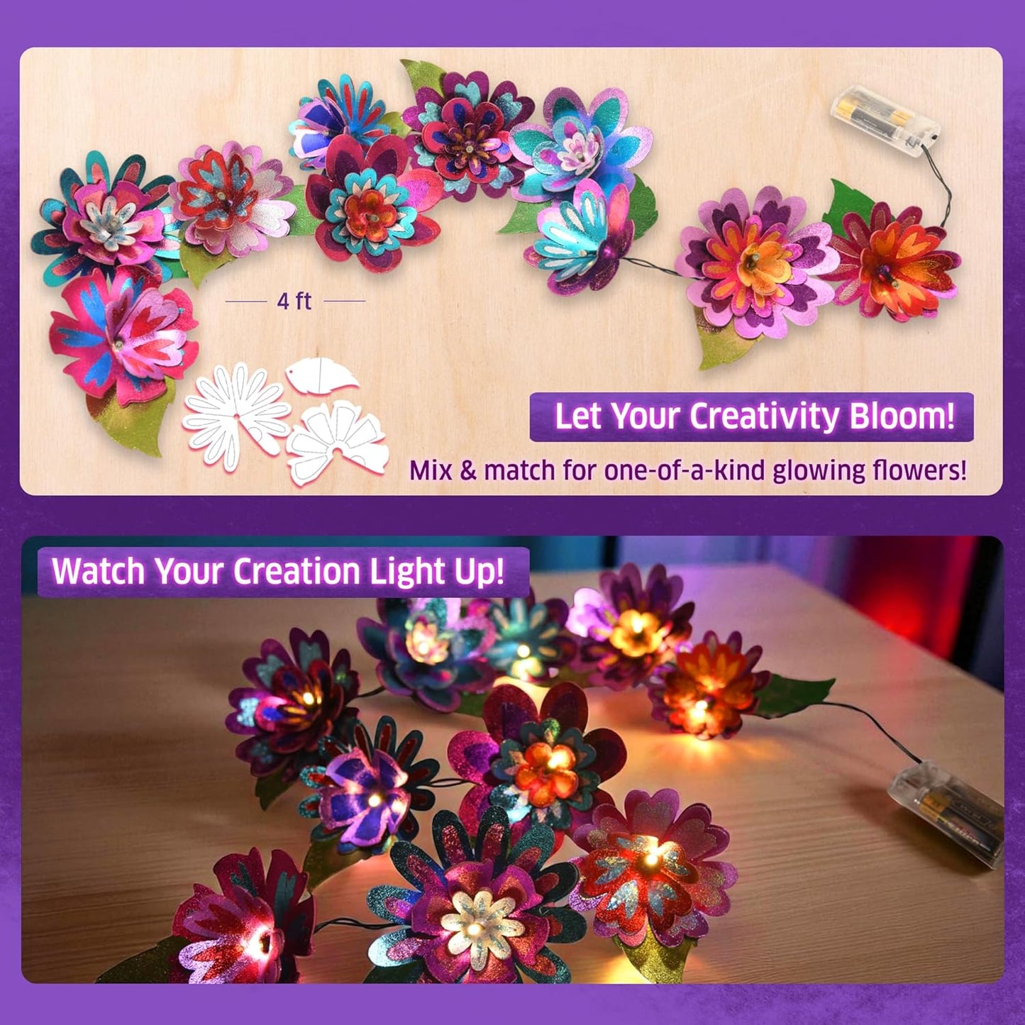 Chalk & Chuckles- Flower Lights- 3d Foil Art that Glows