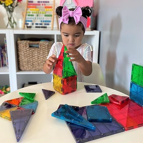 Magna-Tiles Magnetic Building Toys, Clear Colors Set (32 Pieces) - Aaram Parents