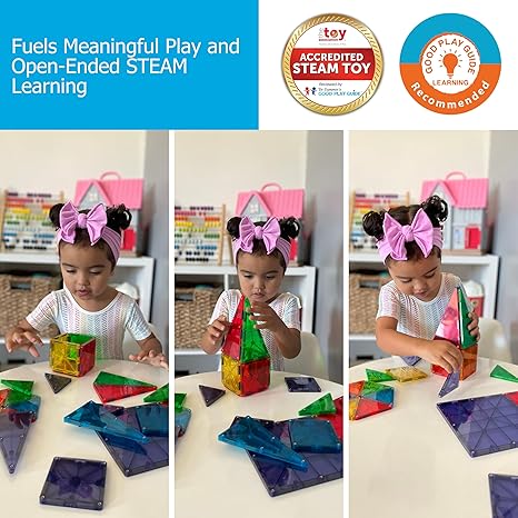 Magna-Tiles Magnetic Building Toys, Clear Colors Set (32 Pieces) - Aaram Parents