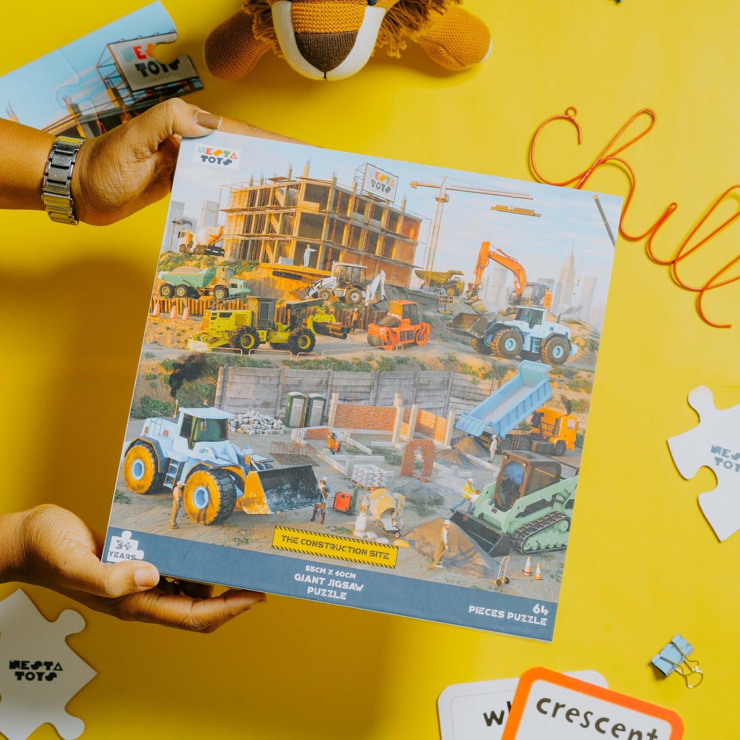 Nesta Toys - Educational Jigsaw Puzzles (64 Pcs) - 4 Variants: India Map, Modes of Transport, Prehistoric Park, Construction Site