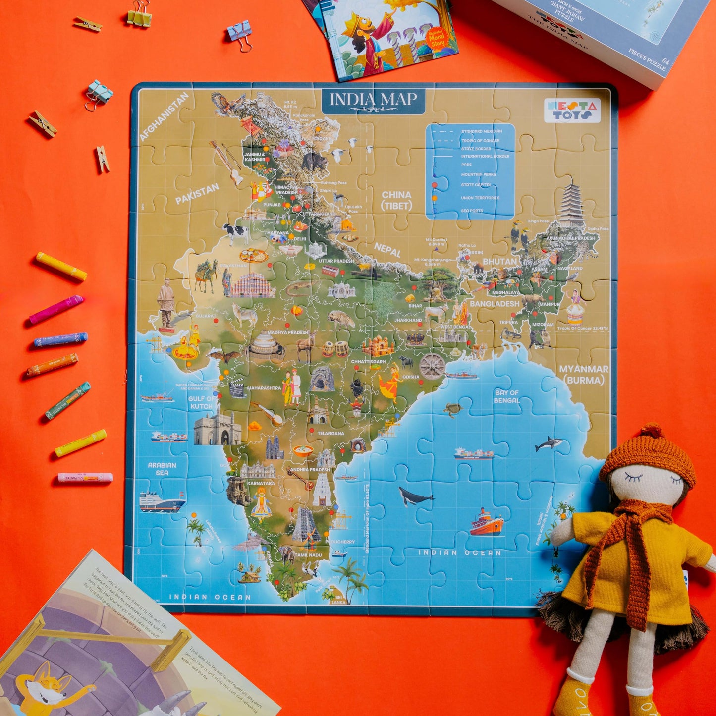 Nesta Toys - Educational Jigsaw Puzzles (64 Pcs) - 4 Variants: India Map, Modes of Transport, Prehistoric Park, Construction Site