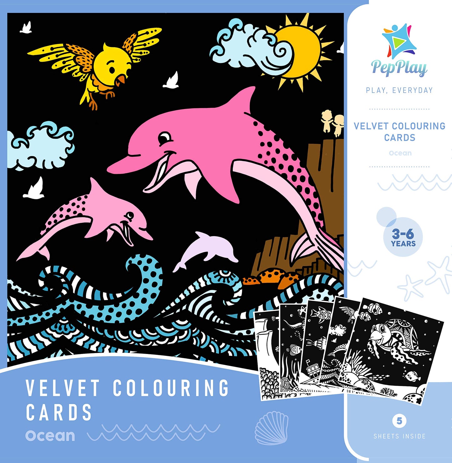 PepPlay Velvet Coloring Card Kits (Themes- Wild, Ocean, and Travel) - Aaram Parents
