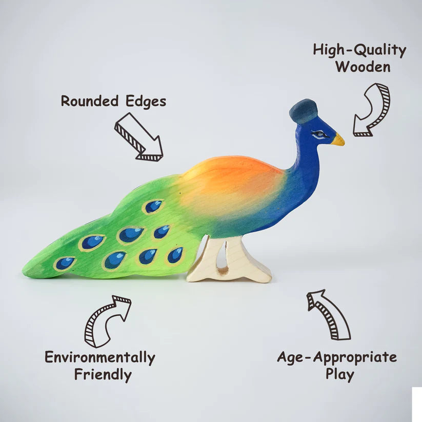 MoonToys- Wooden Bird Toys – Indian Peacock Figurine