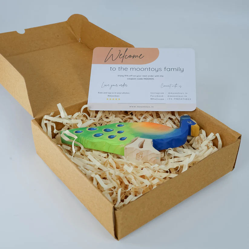 MoonToys- Wooden Bird Toys – Indian Peacock Figurine