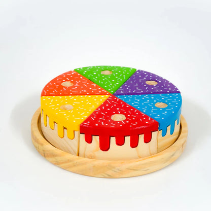 MoonToys- Wooden Rainbow Fruit Cake Toy with Candles | Montessori Educational Pretend Play Cake