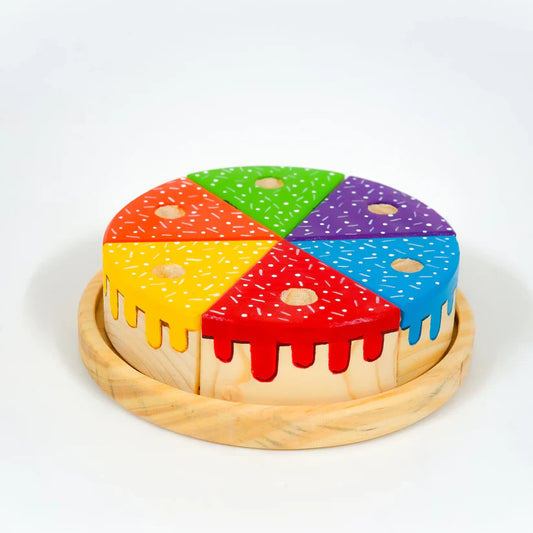 MoonToys- Wooden Rainbow Fruit Cake Toy with Candles | Montessori Educational Pretend Play Cake