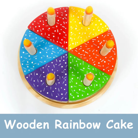 MoonToys- Wooden Rainbow Fruit Cake Toy with Candles | Montessori Educational Pretend Play Cake