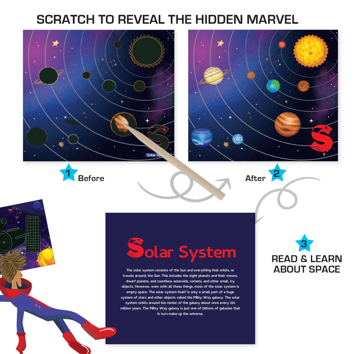 Chalk & Chuckles- Scratch Art- A to Z- Space Adventures