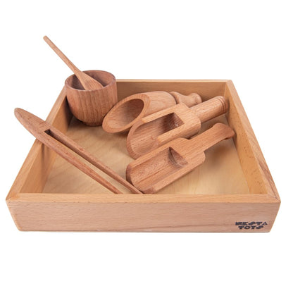Nesta Toys Montessori-Inspired Sensory Tools: Bin Tools (6 Pcs), Bin Tools with Tray (7 Pcs), Sand Writing Tray, Dough Tool Set