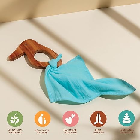 Gubbachhi  Neem Wood Teether & 100% Muslin Cloth Set- 4 Variants