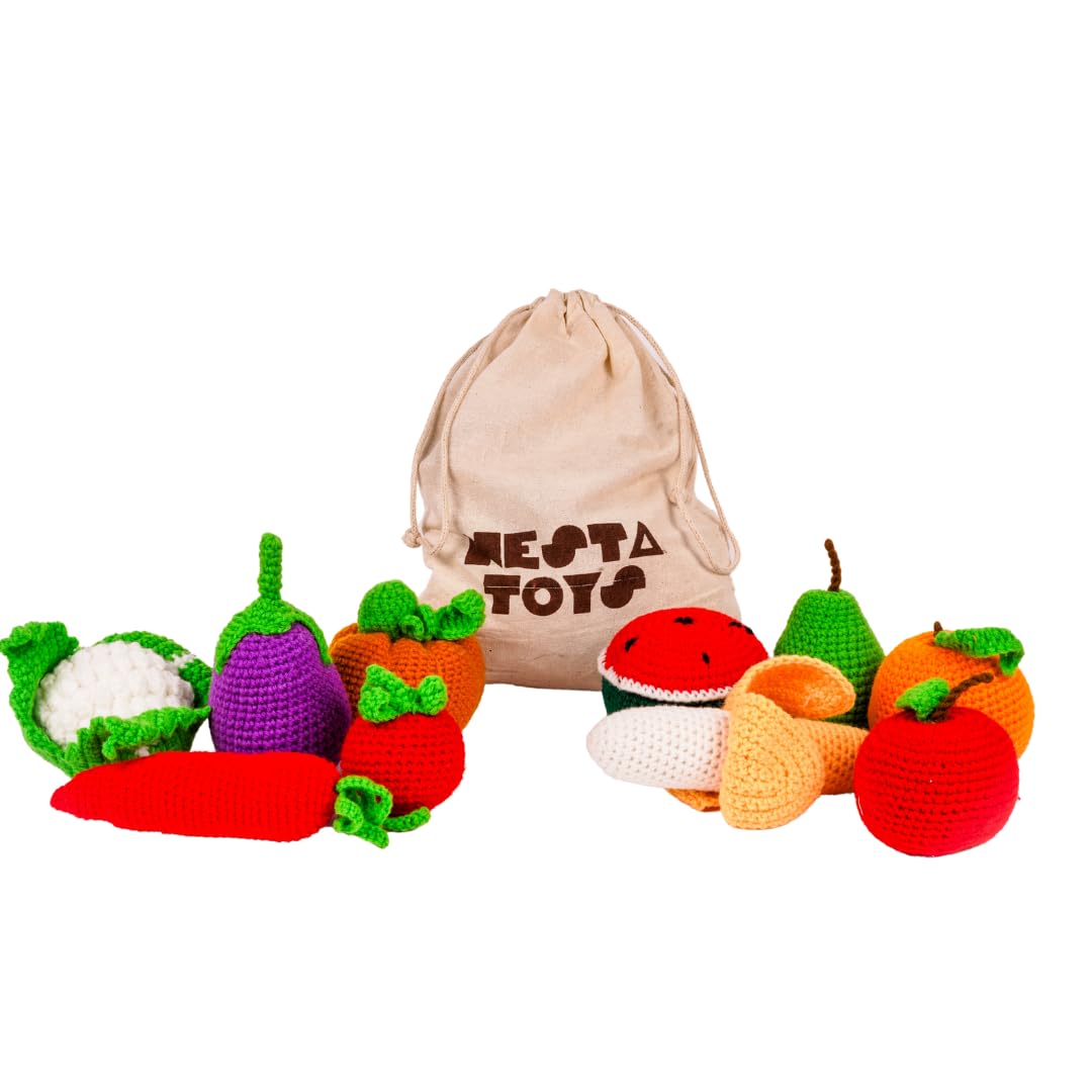 Crochet Play Food Toys- 3 Variants: Vegetables, Fruits & Mixed Set (10 pcs)