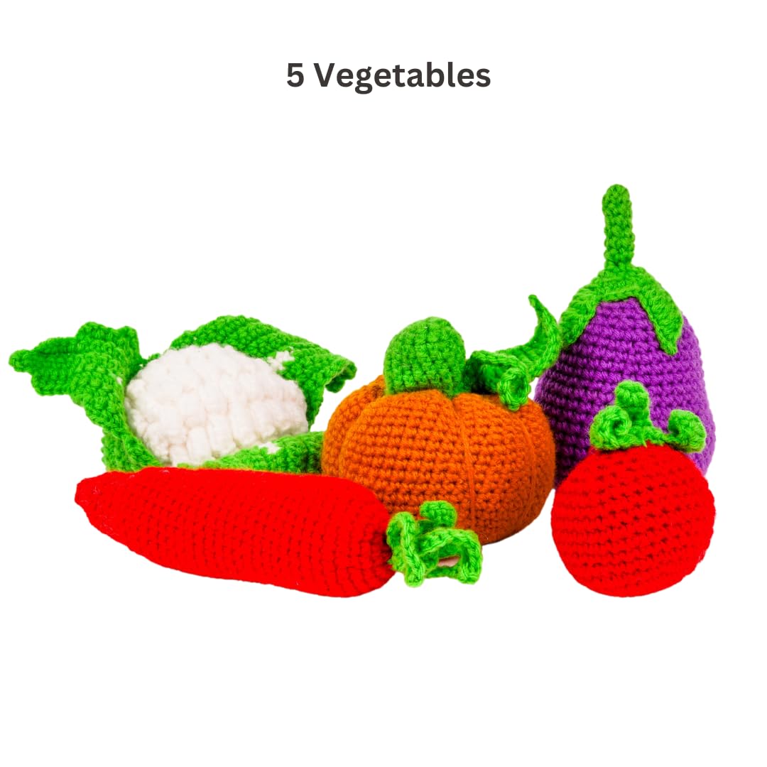Crochet Play Food Toys- 3 Variants: Vegetables, Fruits & Mixed Set (10 pcs)