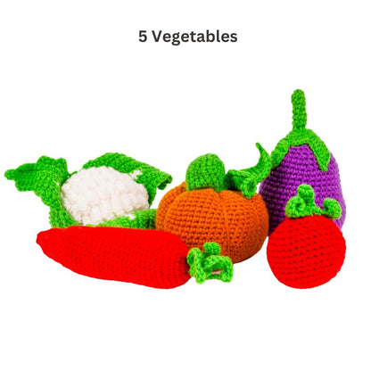 Crochet Play Food Toys- 3 Variants: Vegetables, Fruits & Mixed Set (10 pcs)