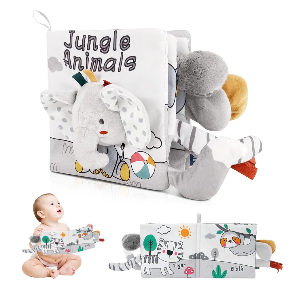 SNOWIE SOFT® Rabbit Baby Books 0-6 Months Baby Toys 6-12 Months, Nontoxic Fabric Soft Baby Cloth Books, Early Educational Activity Baby Sensory Toy, Waterproof Soft Books for Toddler Shower Gift