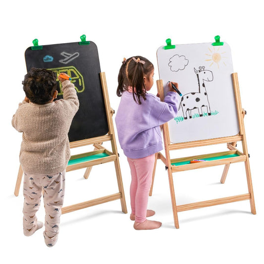 Curious Cub Wooden Easel Board for Kids 3-in-1 Whiteboard,Blackboard & Drawing Board for Kids | Montessori Toys for 1+ Year Old|Easel For Painting With Paper Holders,Tray,Chalk &Marker|Educational Toy