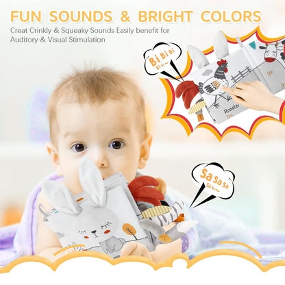 SNOWIE SOFT® Rabbit Baby Books 0-6 Months Baby Toys 6-12 Months, Nontoxic Fabric Soft Baby Cloth Books, Early Educational Activity Baby Sensory Toy, Waterproof Soft Books for Toddler Shower Gift