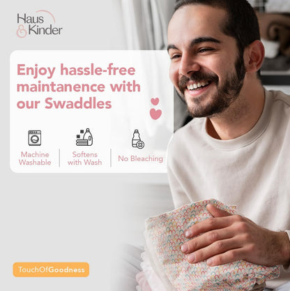 Haus & Kinder Muslin Swaddles For Newborn Pack Of 3 | 100% Cotton Baby Swaddle Blankets | Soft, Breathable, Lightweight, Organic | 100X100 Cm Citrus Groove Collection (Multicolor)