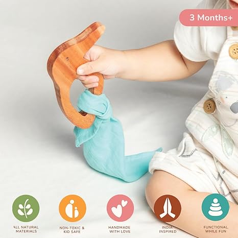 Gubbachhi Neem Wood Teethers with 100% Muslin Cloth - Aaram Parents