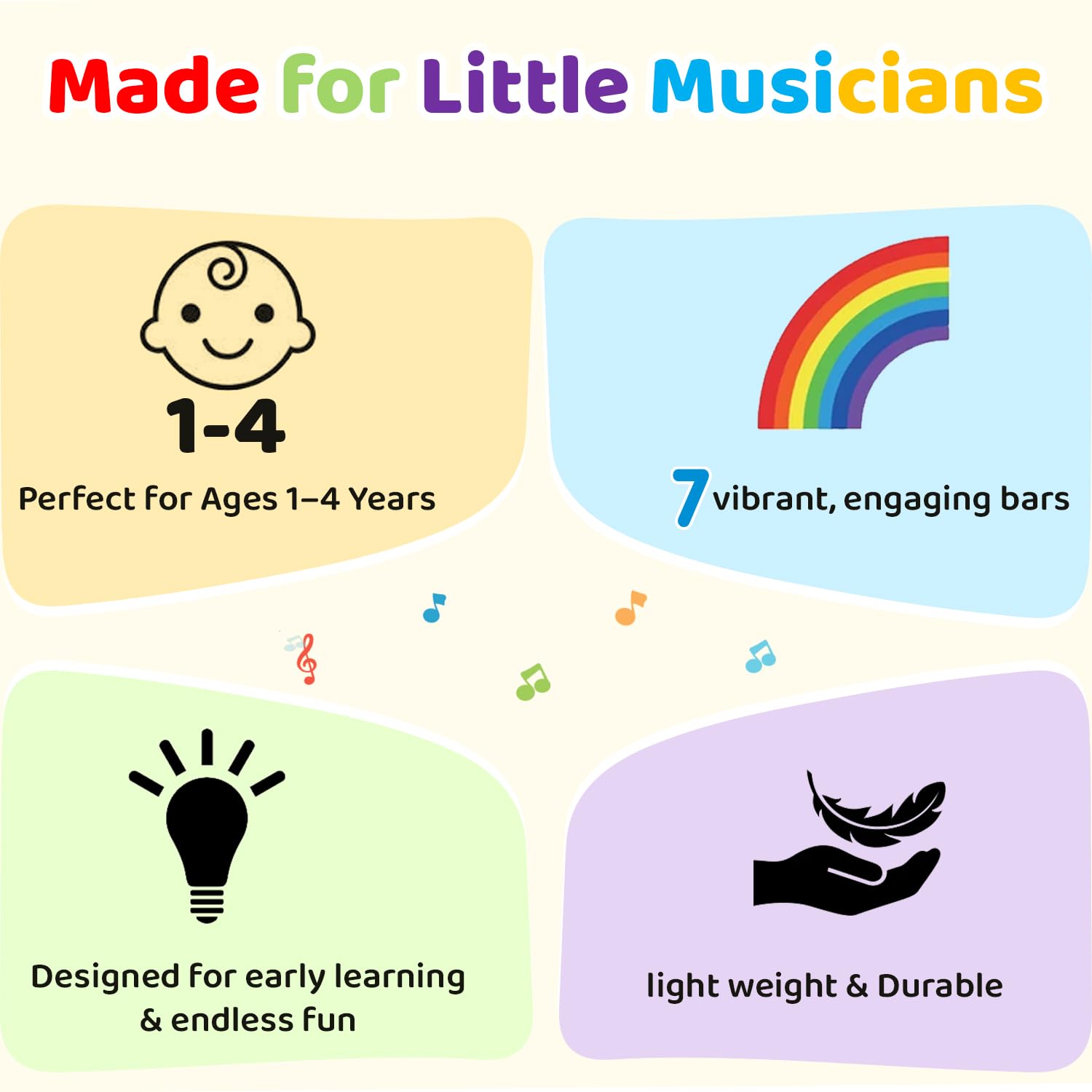 Chicco Happy Music My First Xylophone | 7 Vibrant Metallic Bars with Stick |Toys to Develop Manual Coordination and Music Sensitivity in Babies and Kids| 1-4 Years