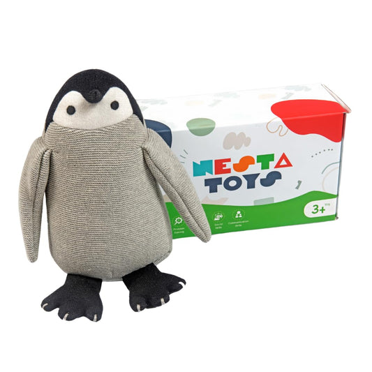 Knitted Cotton Animal Plush Toys - 4 Variants: Lion, Penguin, Zebra & Dinosaur