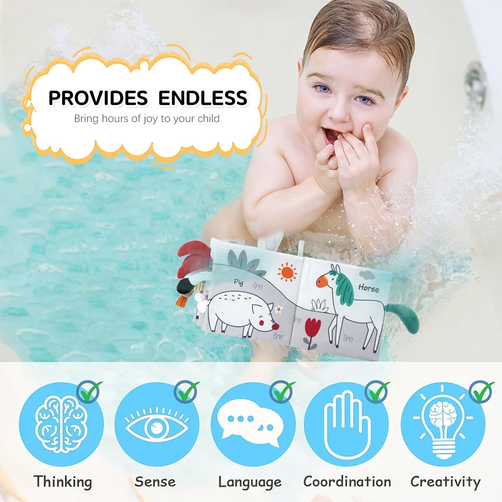 SNOWIE SOFT® Rabbit Baby Books 0-6 Months Baby Toys 6-12 Months, Nontoxic Fabric Soft Baby Cloth Books, Early Educational Activity Baby Sensory Toy, Waterproof Soft Books for Toddler Shower Gift