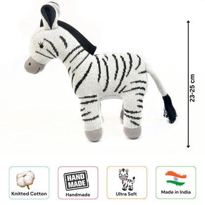 Knitted Cotton Animal Plush Toys - 4 Variants: Lion, Penguin, Zebra & Dinosaur