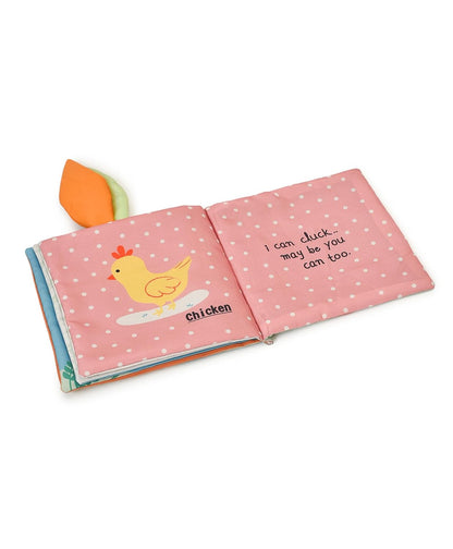 Mi Arcus Farm Animals Newborn Activity Soft Book with 3D Elements, Noisy Paper Effect,Early Development Travel Toys, Woven Activity Book/Travel Toy