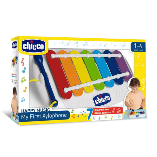 Chicco Happy Music My First Xylophone | 7 Vibrant Metallic Bars with Stick |Toys to Develop Manual Coordination and Music Sensitivity in Babies and Kids| 1-4 Years