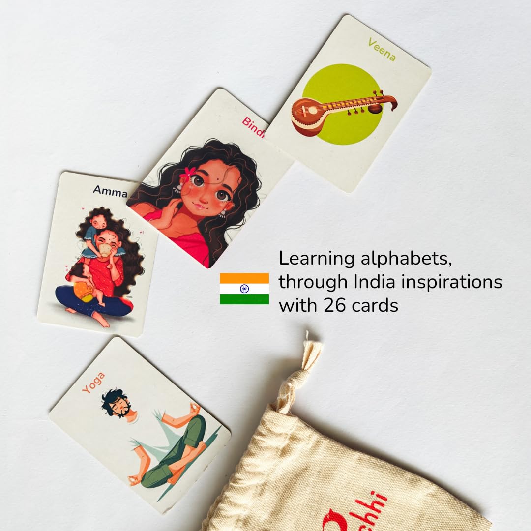My First Flashcards | Thick Flash Cards for Toddlers with India-Inspired Illustrations | Montessori Language Learning Activities | Learning Aids | Gifts for Kids Ages 1-4 Years (Alphabets)