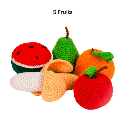 Crochet Play Food Toys- 3 Variants: Vegetables, Fruits & Mixed Set (10 pcs)