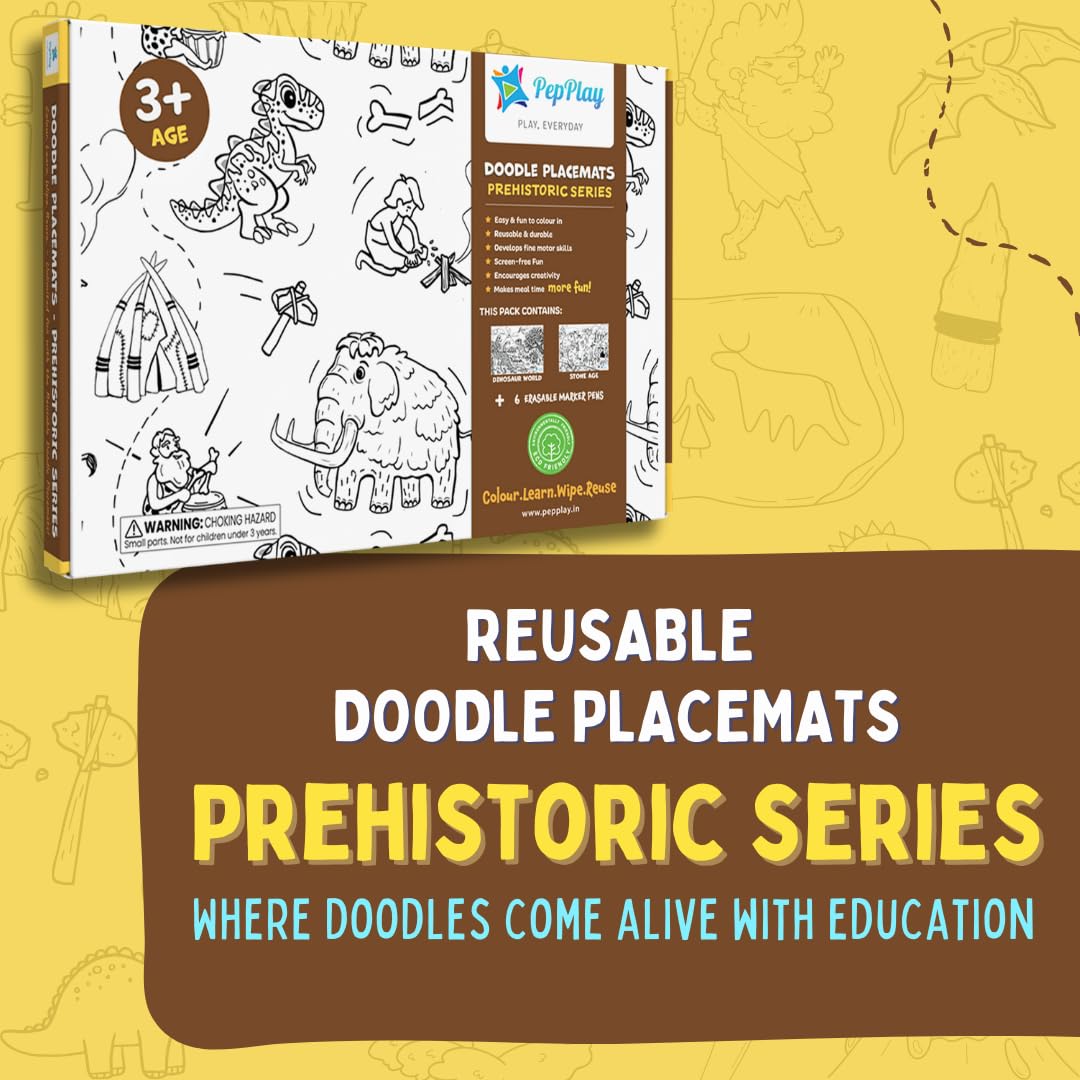 PepPlay Doodle Placemats- 5 Variants to Choose From (Ocean & Wild, Find & Colour, Prehistoric, Educational, and Vehicles) - Aaram Parents