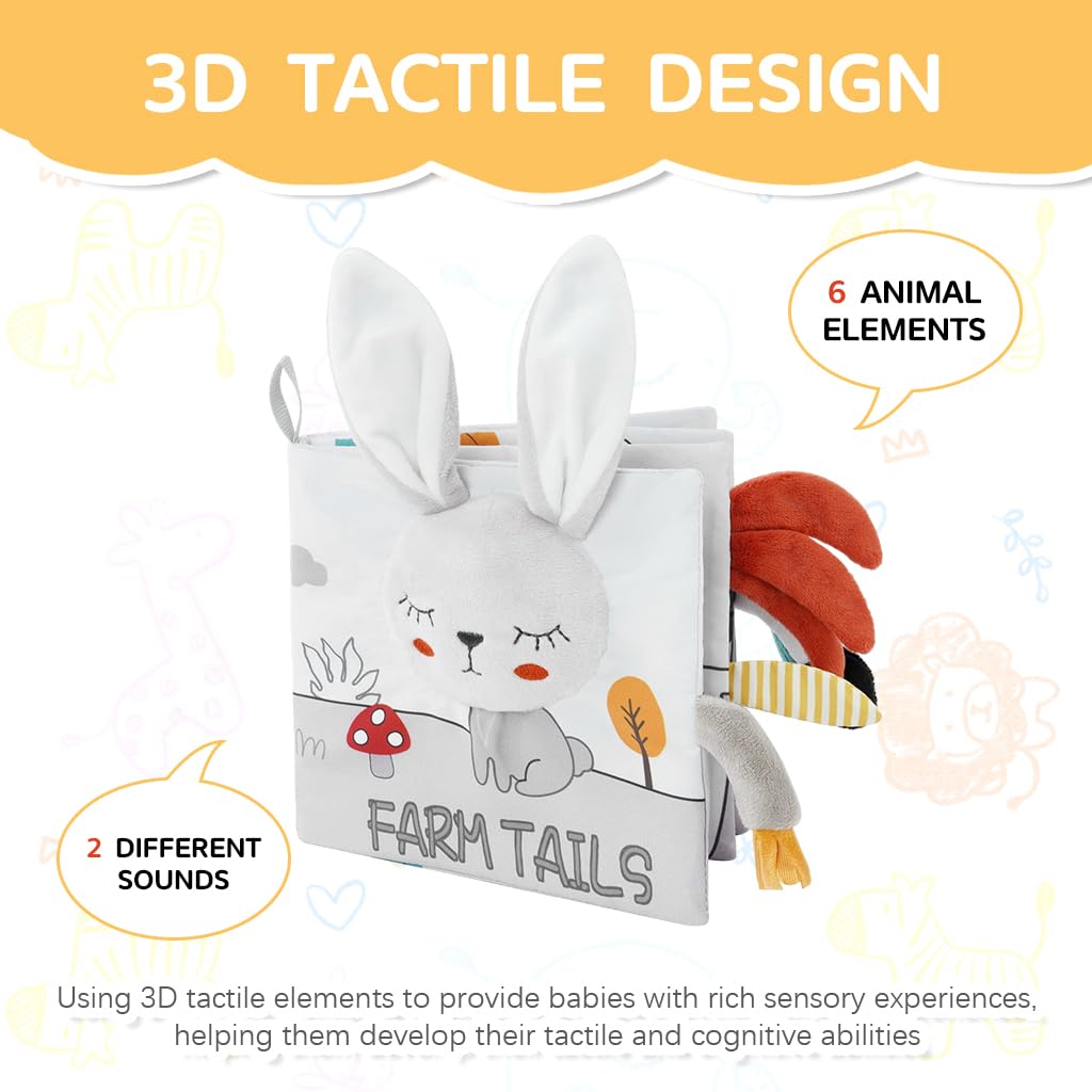 SNOWIE SOFT® Rabbit Baby Books 0-6 Months Baby Toys 6-12 Months, Nontoxic Fabric Soft Baby Cloth Books, Early Educational Activity Baby Sensory Toy, Waterproof Soft Books for Toddler Shower Gift